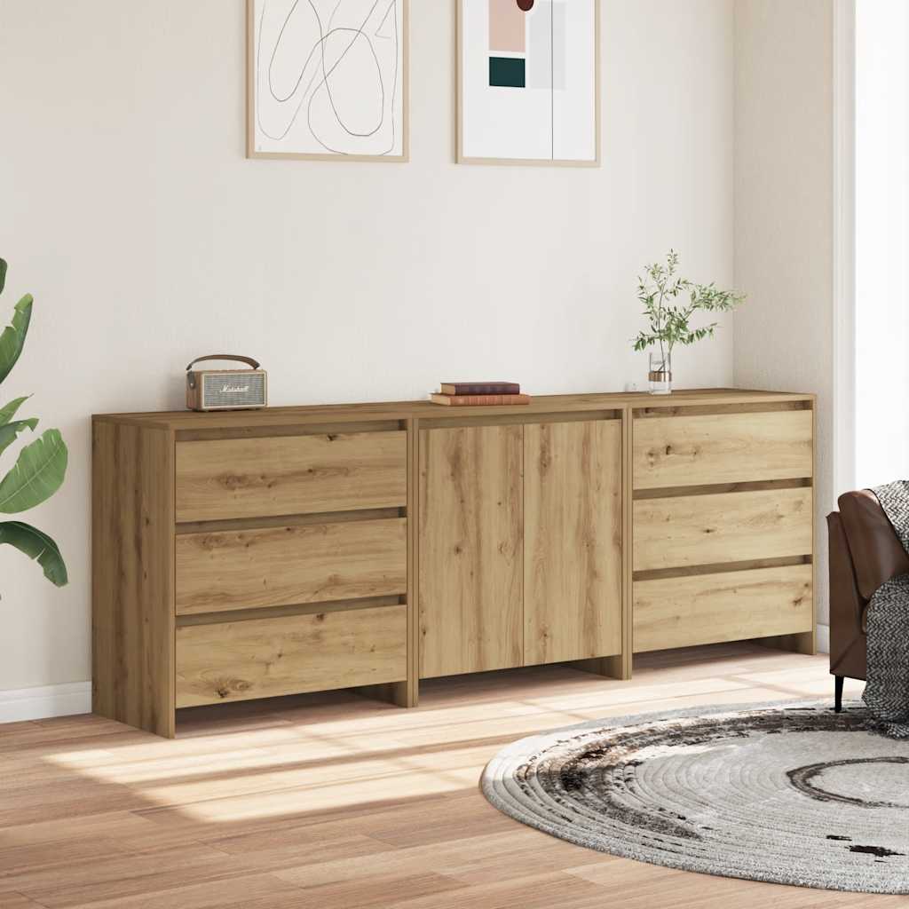 3-tlg. Sideboard Weiß Holzwerkstoff