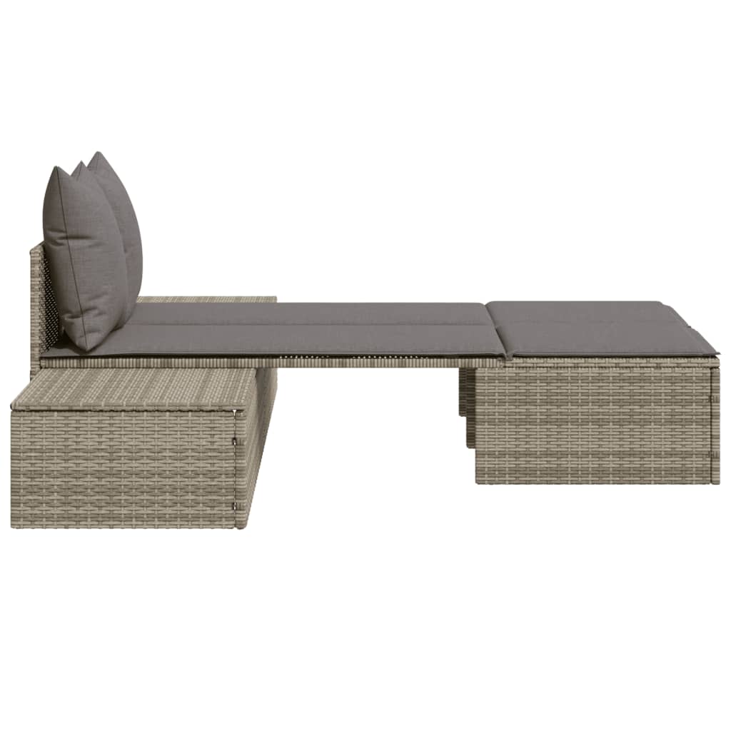 Doppel-Sonnenliege mit Auflagen Beige Poly Rattan