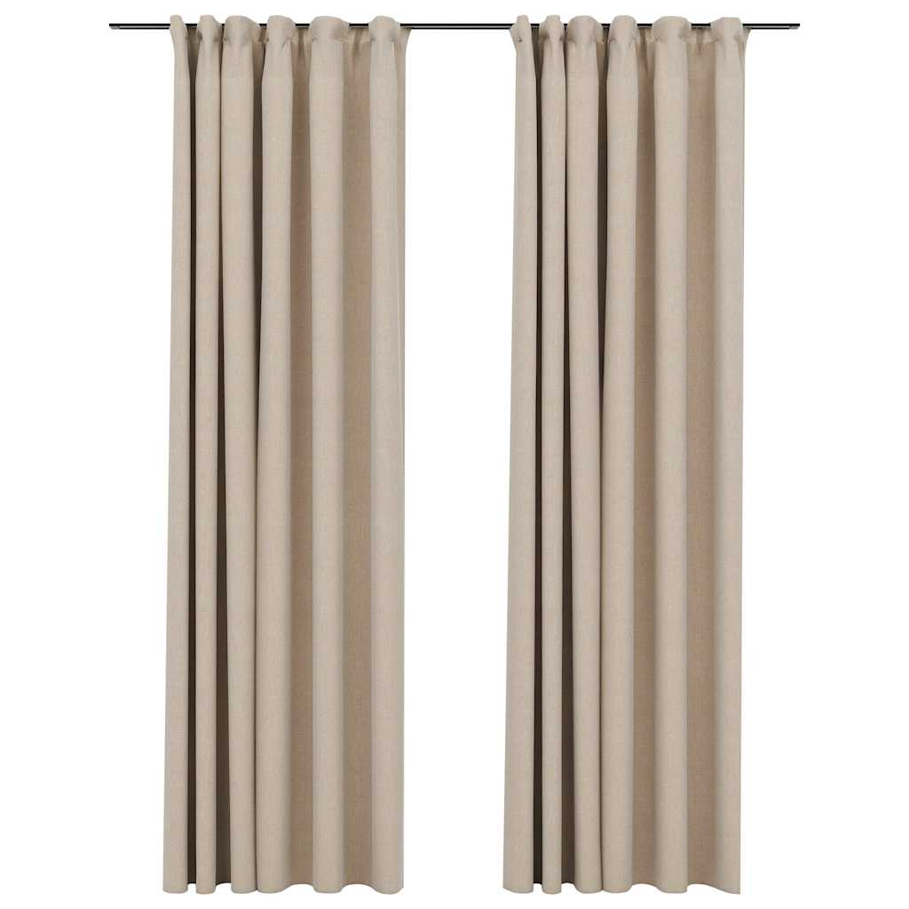 Verdunkelungsvorhänge Haken Leinenoptik 2Stk. Schwarz 140x175cm