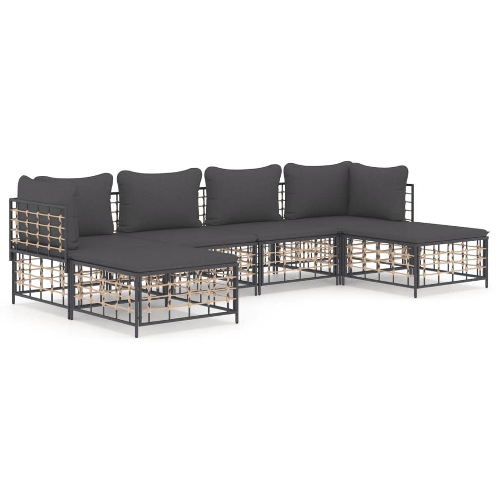 7-tlg. Garten-Lounge-Set mit Kissen Anthrazit Poly Rattan