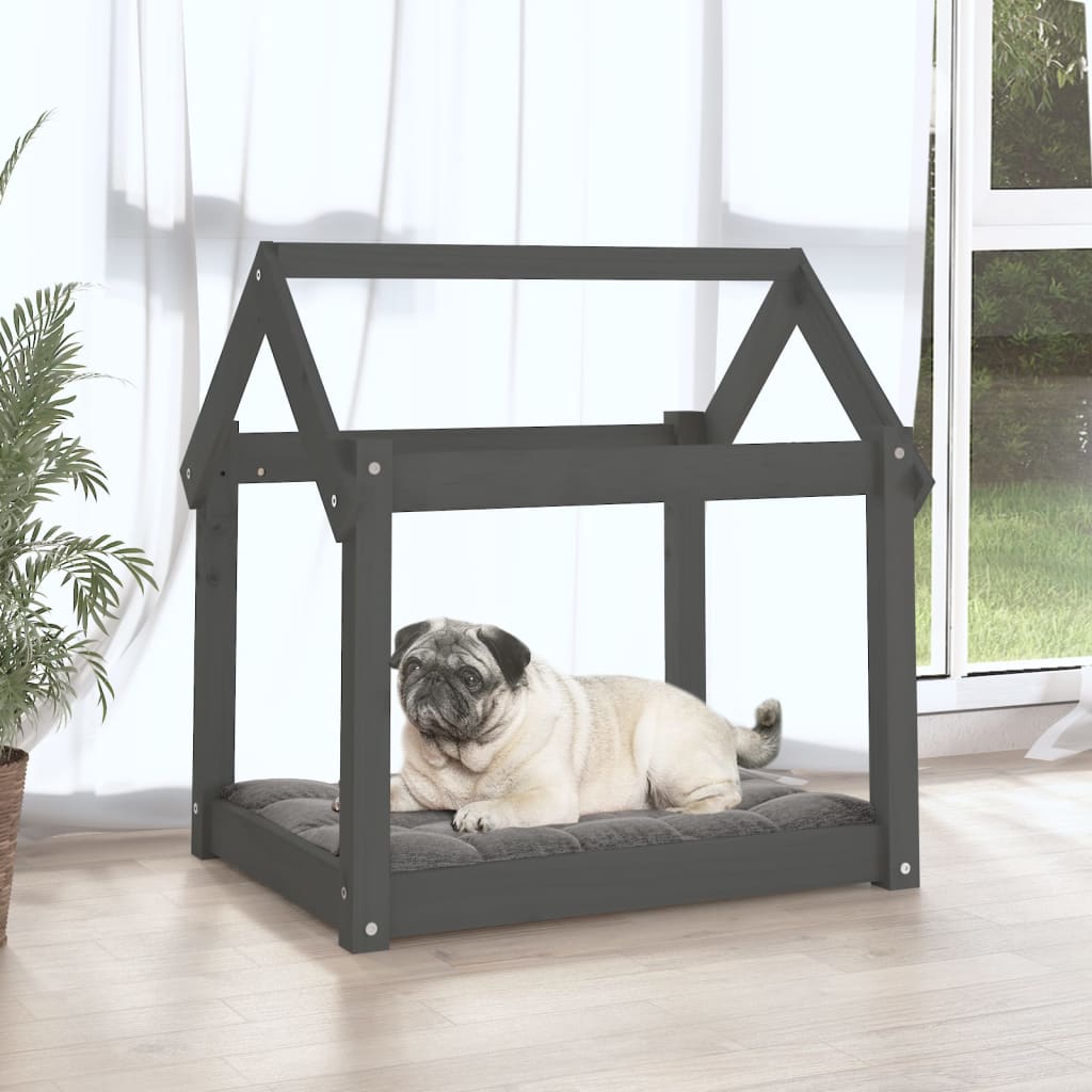 Hundebett Grau 61x50x70 cm Massivholz Kiefer