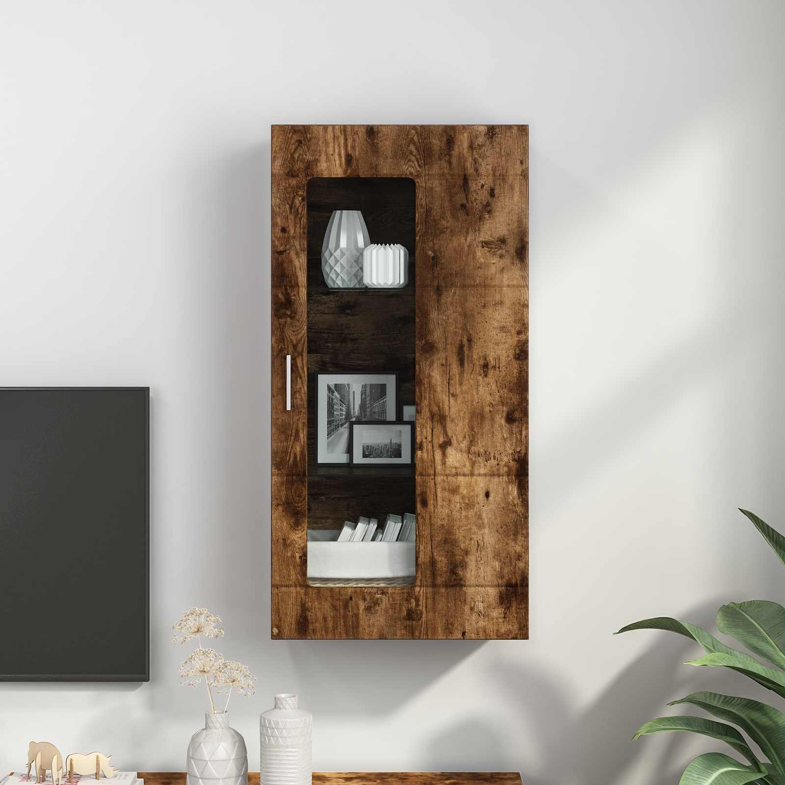 Highboard mit Regal FLORIN Weiß 60 x 35 x 182 cm Holzwerkstoff