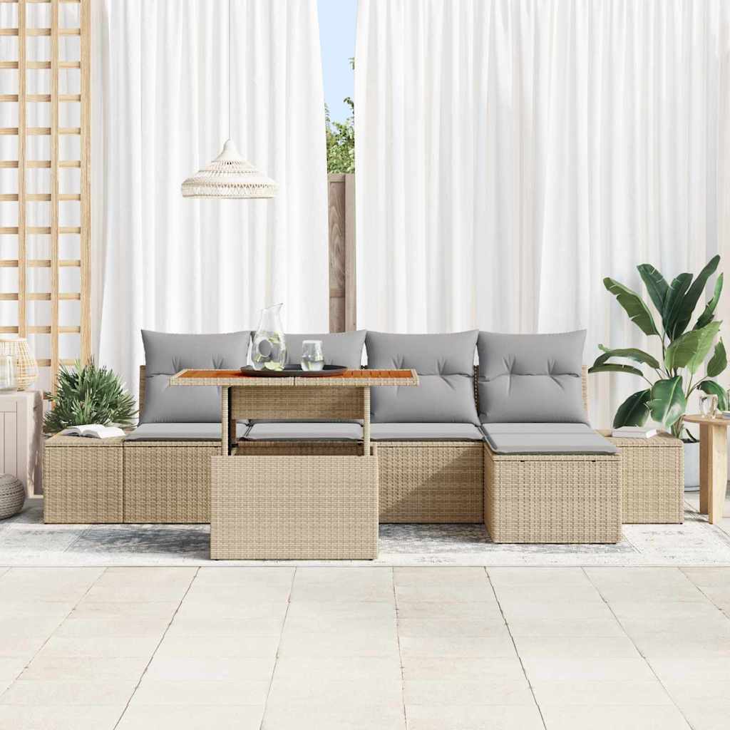 Garten Essgruppe mit Kissen 6 pcs Schwarz und Creme
