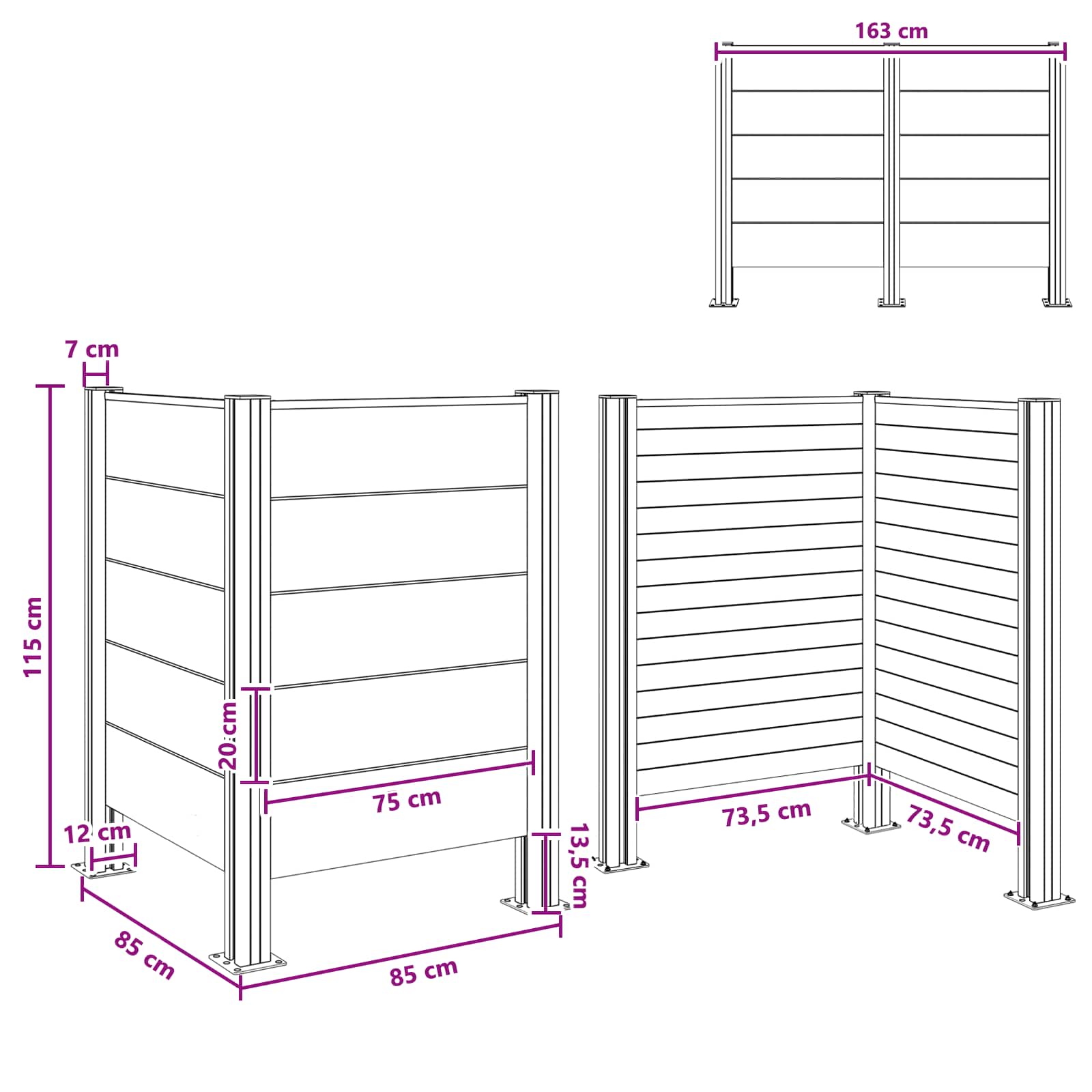 Mülltonnenzaun Braun 161 x 85 x 115 cm Aluminium und WPC