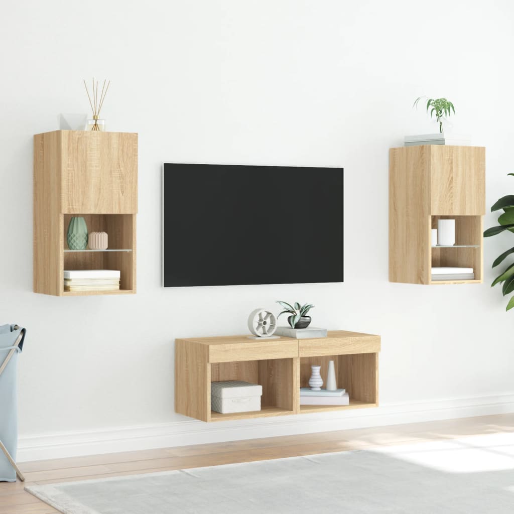 4-tlg. TV-Wohnwand mit LED-Leuchten Weiß
