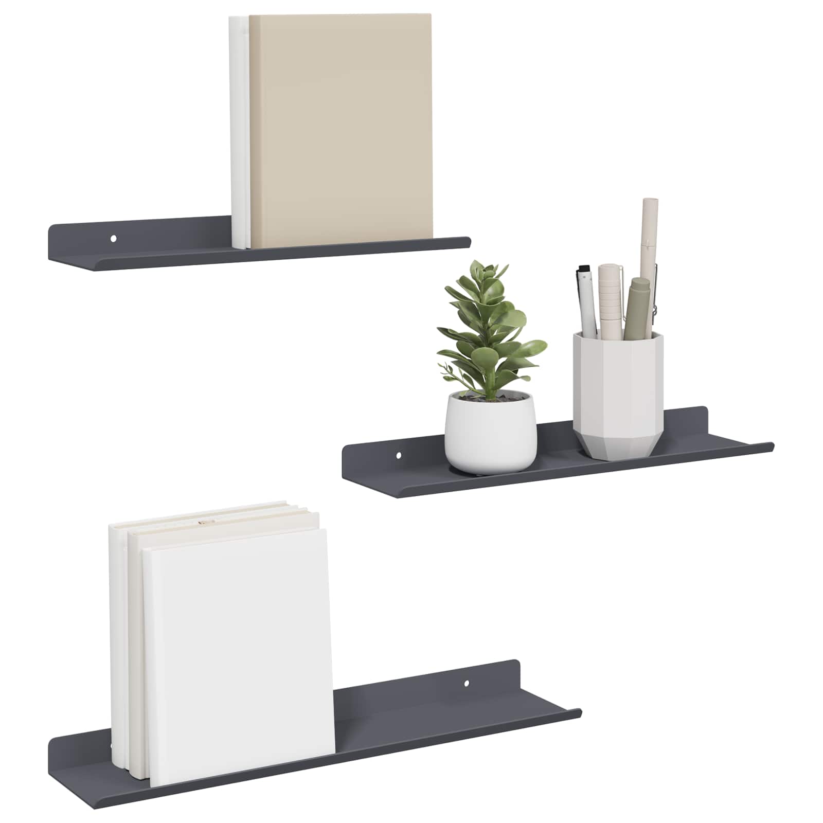 Schwebendes Regal 3 pcs Schwarz 40 x 9 x 2,5 cm Stahl