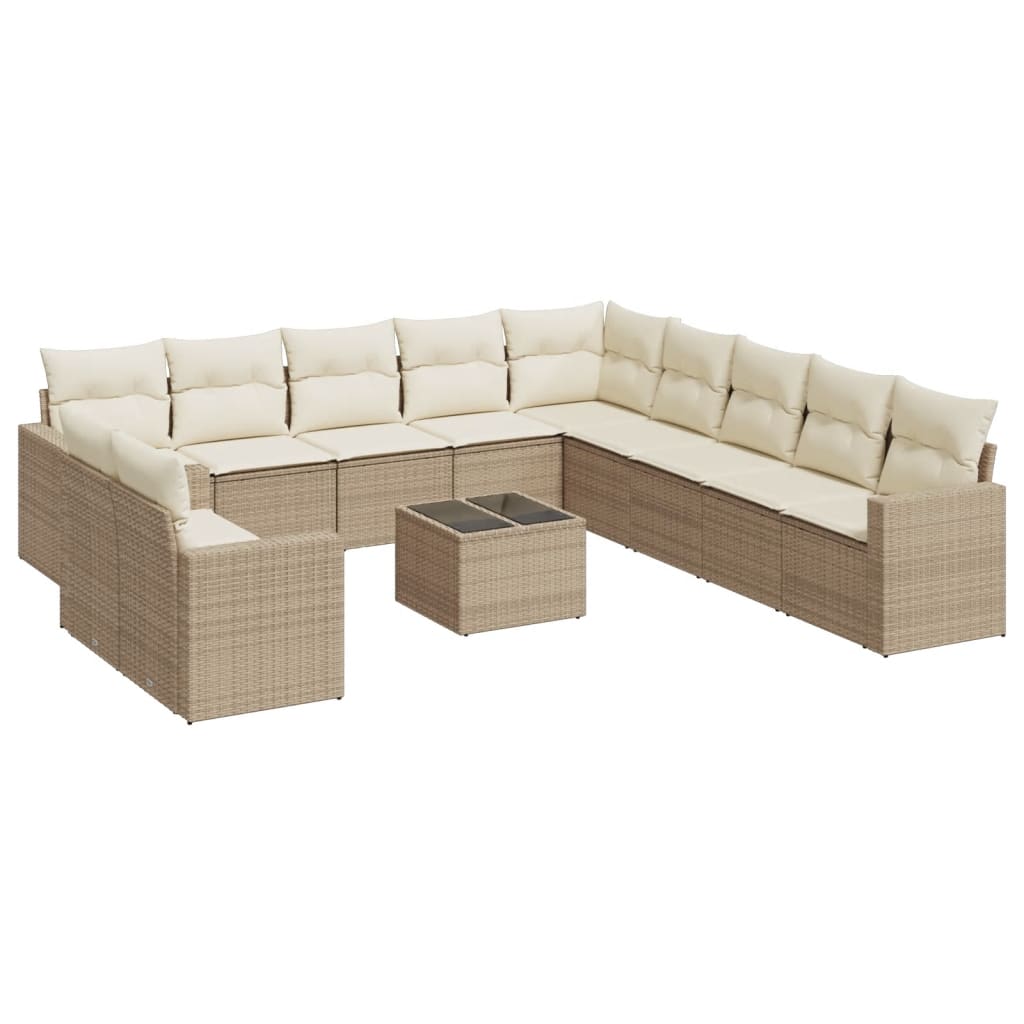 11-tlg. Garten-Sofagarnitur mit Kissen Schwarz Poly Rattan