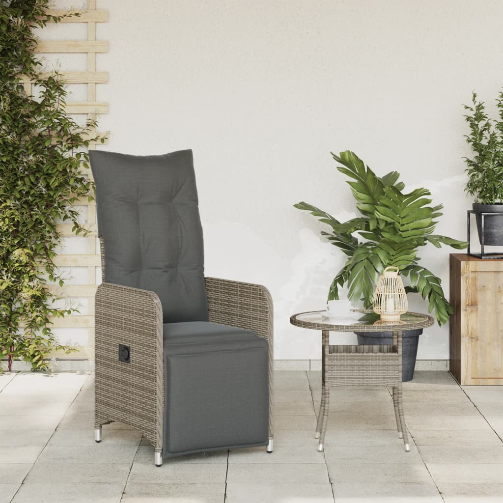 Gartensessel Verstellbar mit Kissen Schwarz Poly Rattan