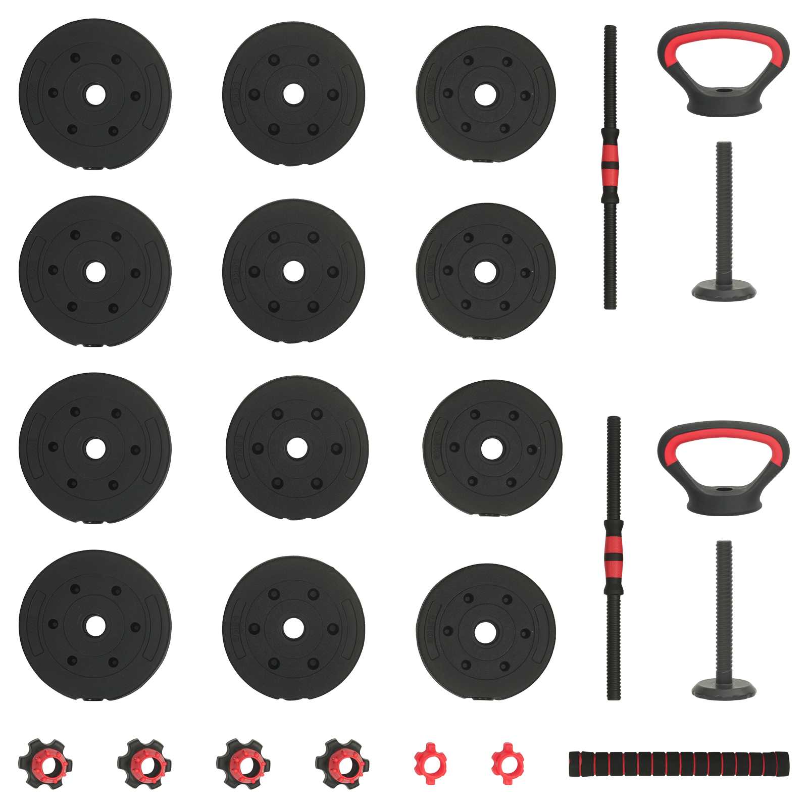 2-in-1 Hantelset 40kg Schwarz und Rot Zement und Eisensand