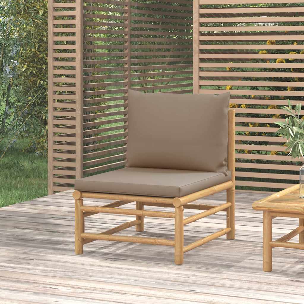 3-tlg. Garten-Lounge-Set mit Hellgrauen Kissen Bambus