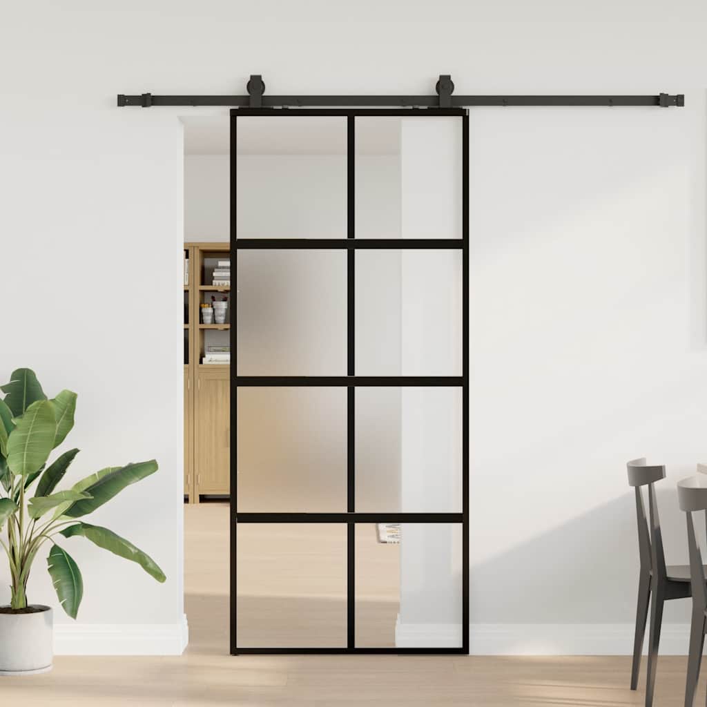 Schiebetür mit Beschlag Schwarz 76x205 cm Hartglas