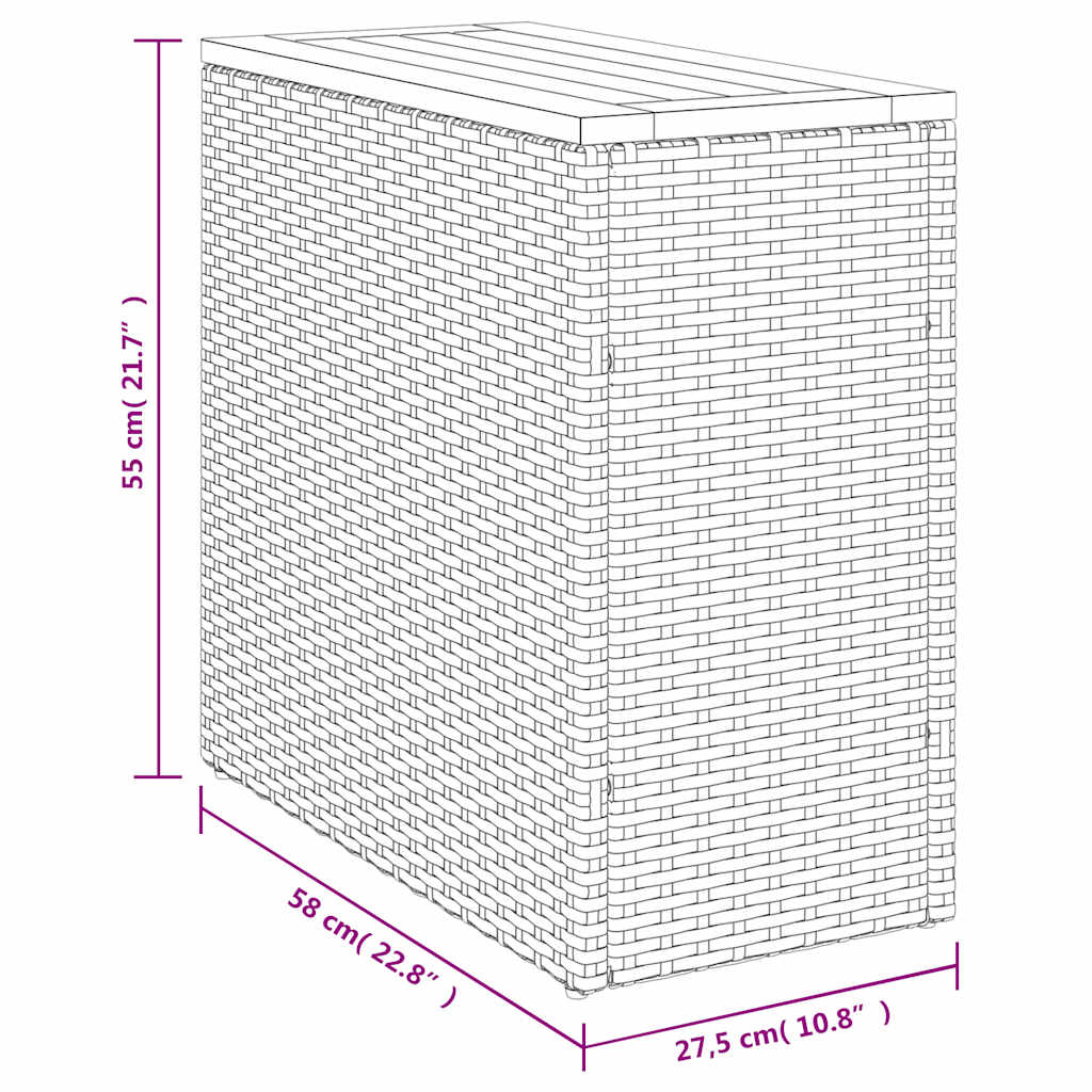 Garten-Beistelltisch mit Glasplatte Schwarz 58x27,5x55cm Rattan
