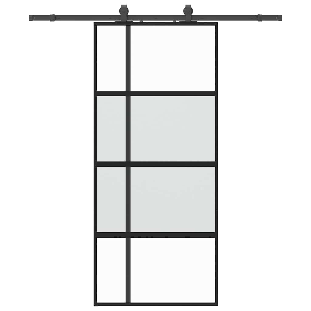 Schiebetür mit Beschlag Schwarz 76x205 cm Hartglas