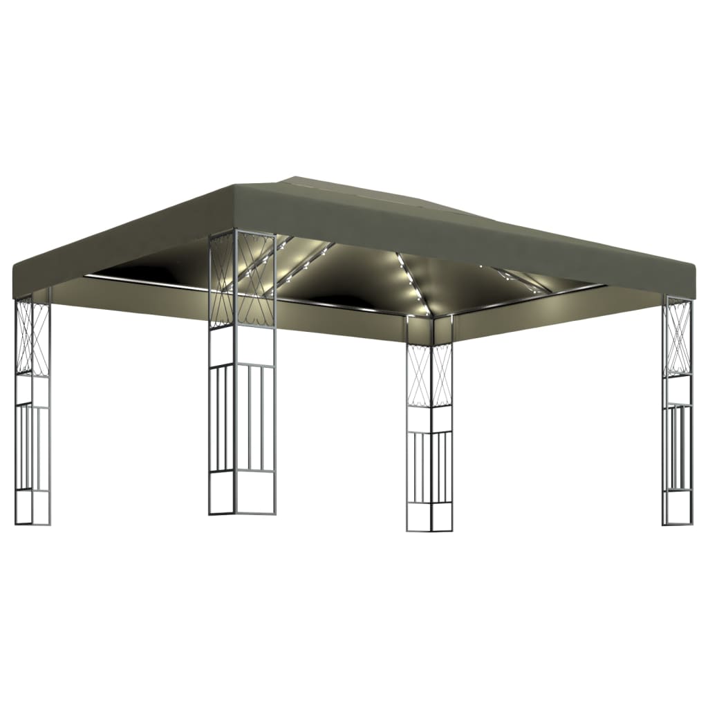 Pavillon mit LED-Lichterkette 3x3 m Creme Stoff