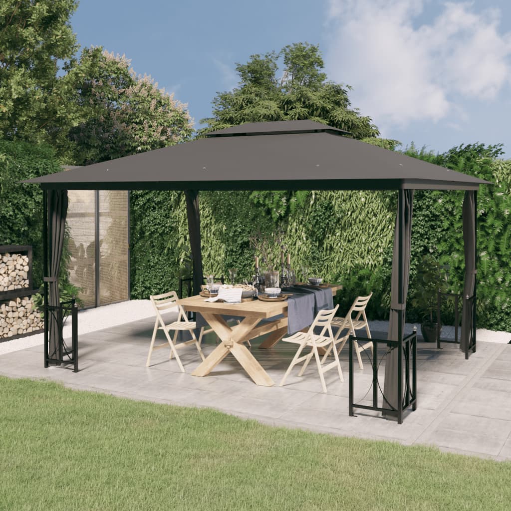 Pavillon mit Seitenwänden & Doppeldach 3x3 m Anthrazit