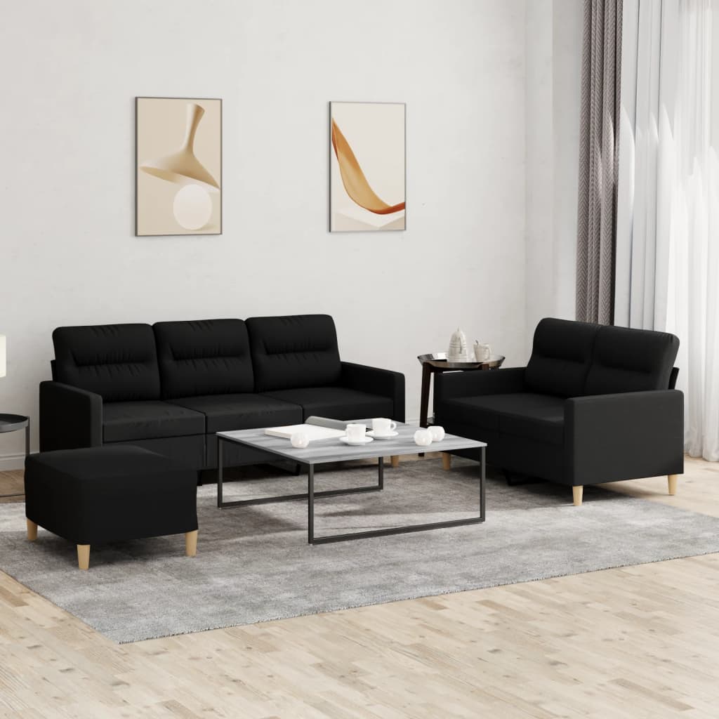 3-tlg. Sofagarnitur mit Kissen Taupe Stoff