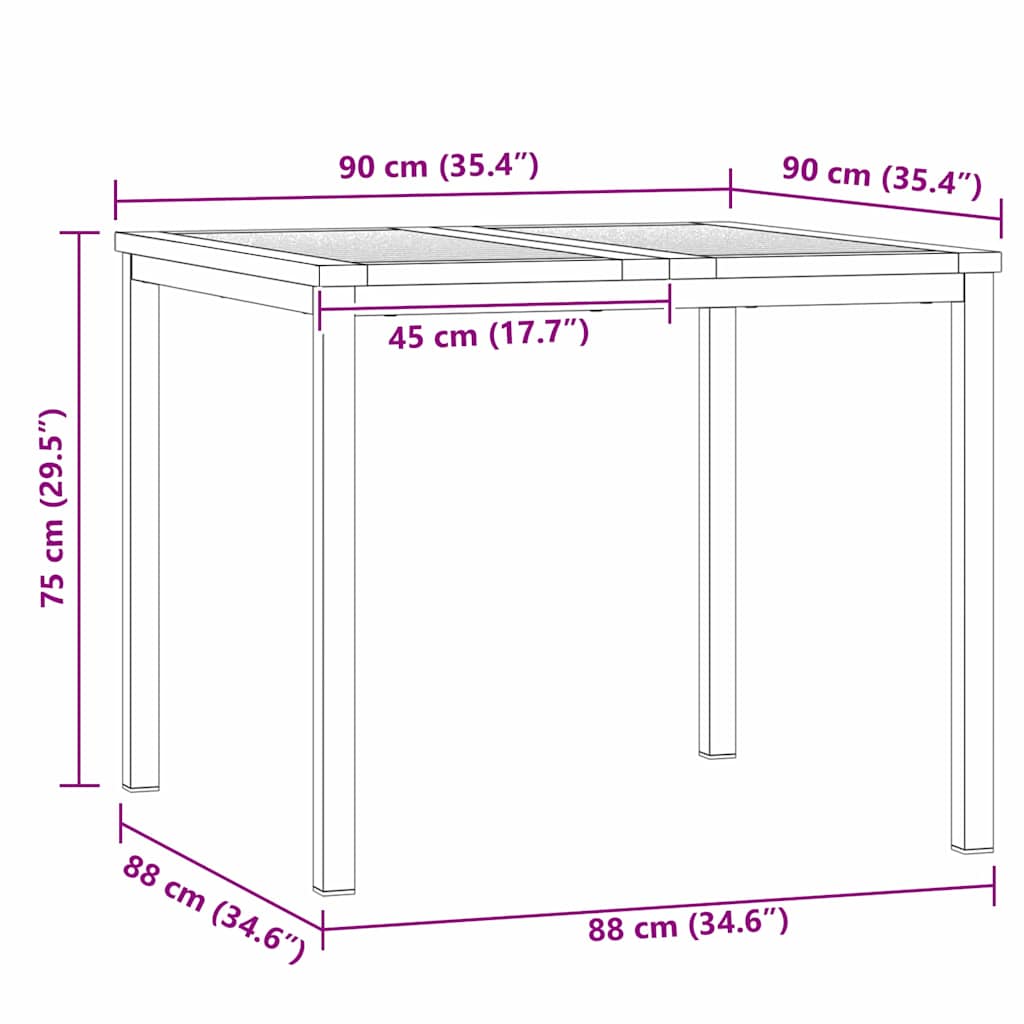 Esstisch 90x90x75 cm Massives Akazienholz und Edelstahl