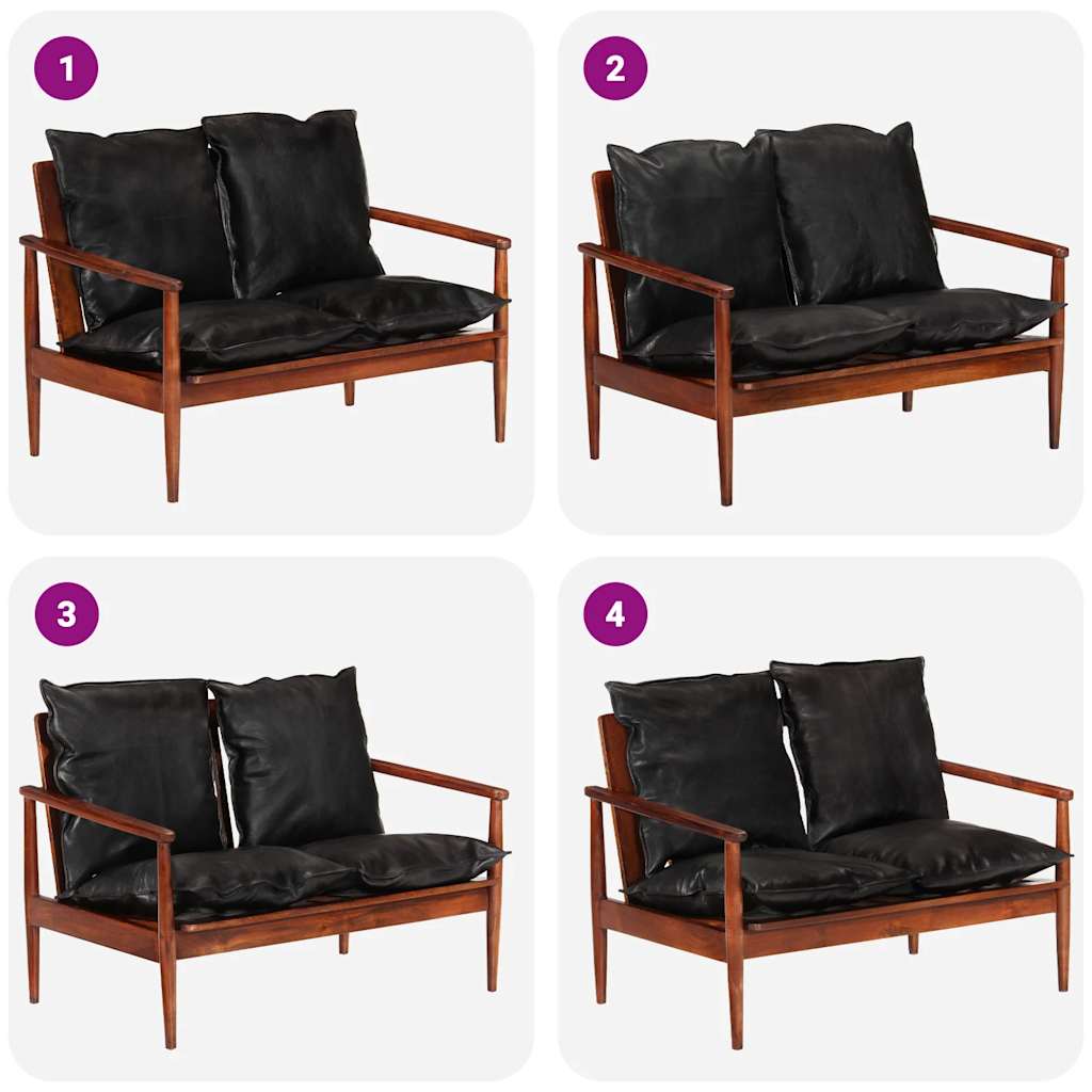 2-Sitzer-Sofa Echtleder Akazienholz Braun