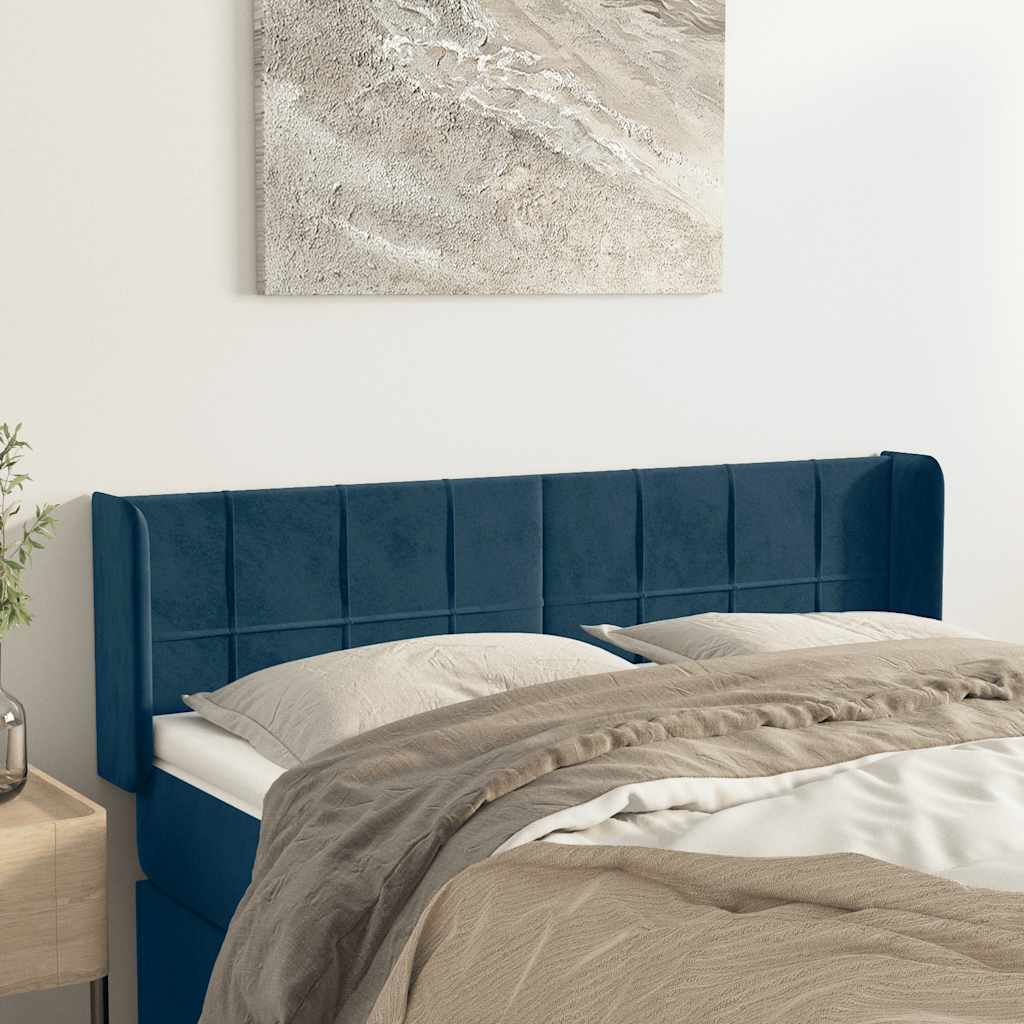Kopfteil mit Ohren Dunkelblau 93x16x78/88 cm Samt