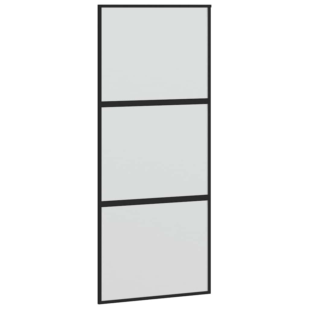 Schiebetür mit Beschlag Schwarz 76x205 cm Hartglas