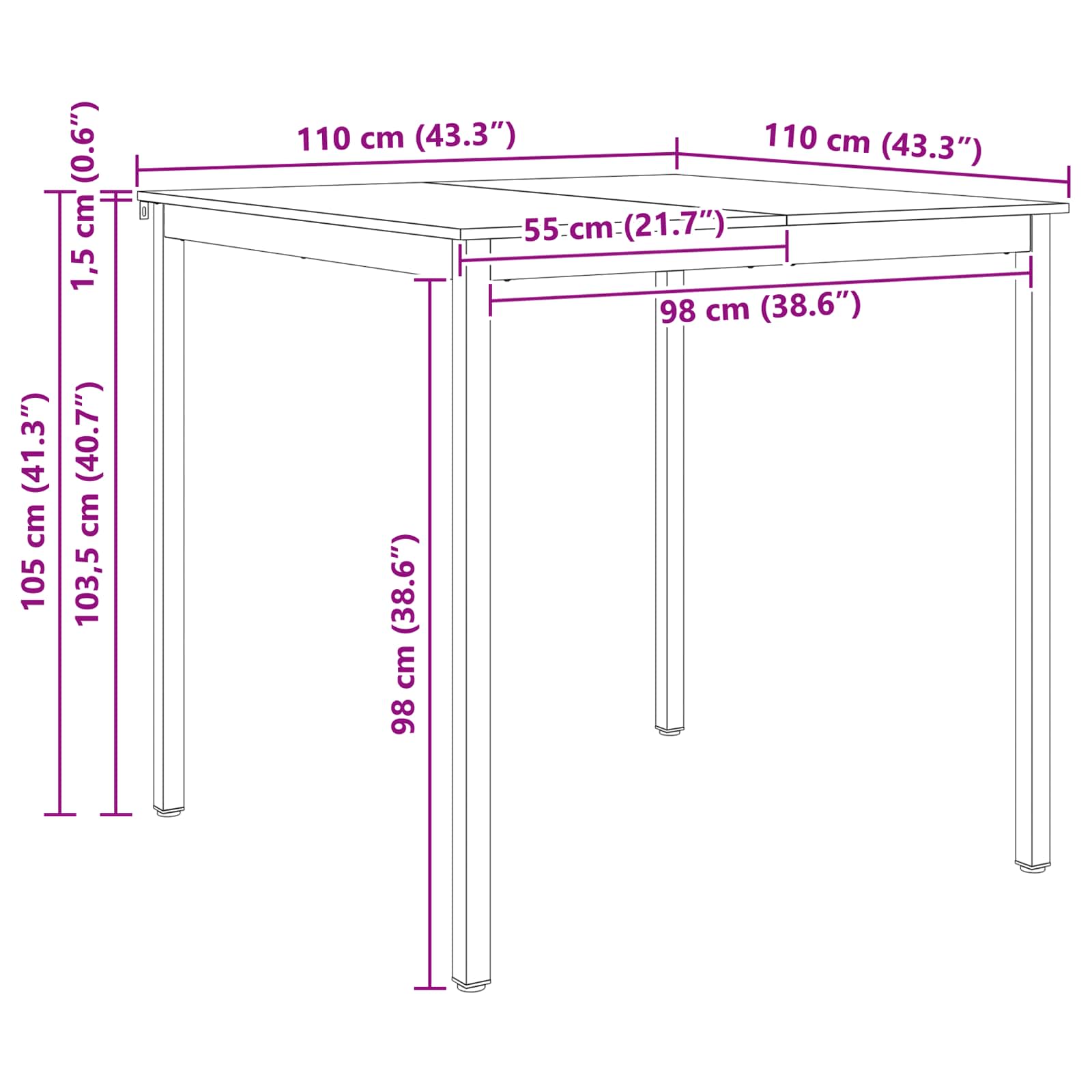 Bartisch Natur 200 x 100 x 105 cm Massives Kiefernholz