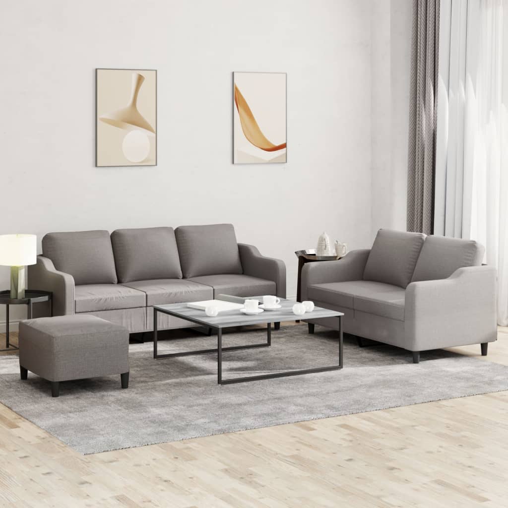 3-tlg. Sofagarnitur mit Kissen Braun Stoff