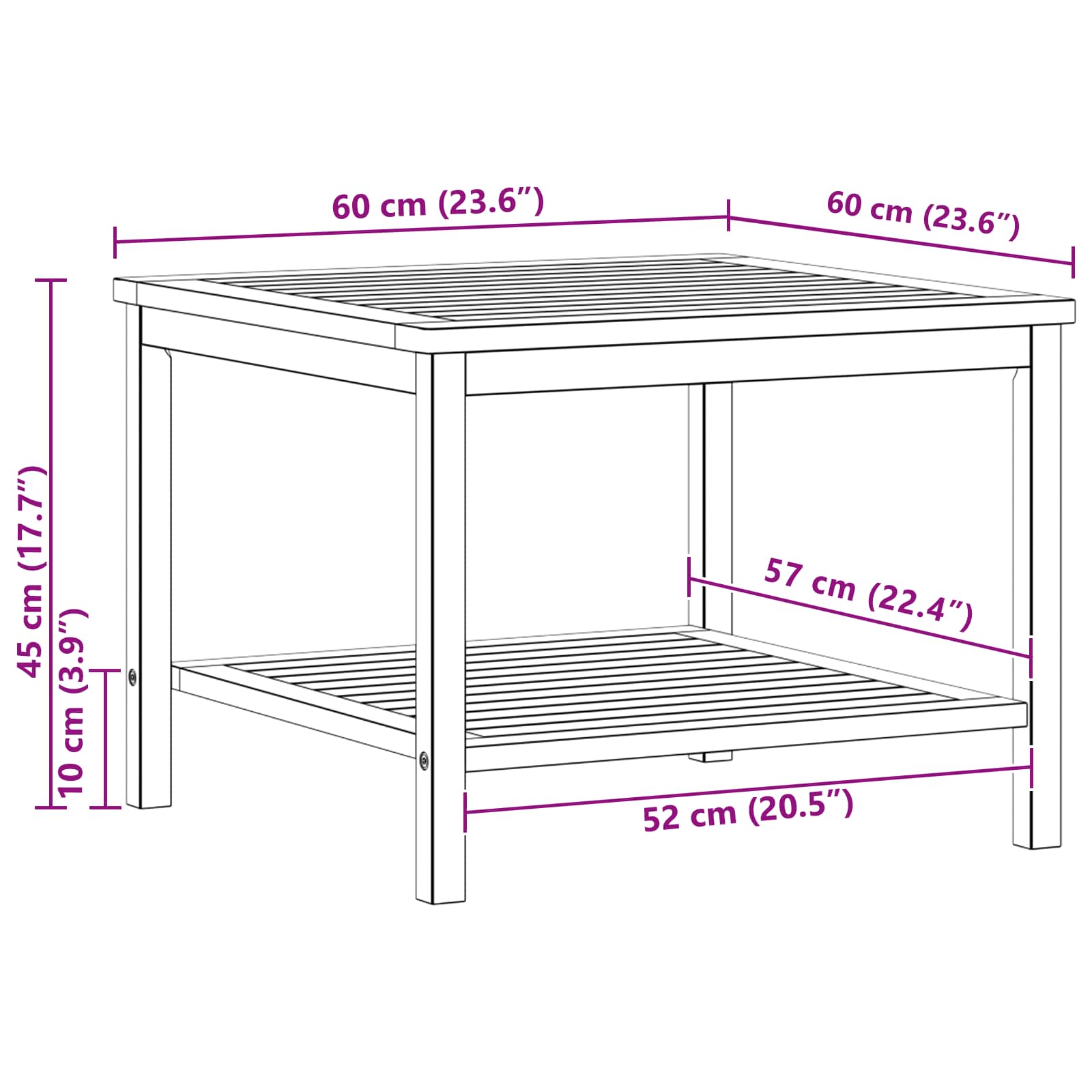 Beistelltisch Öl-Natur 70 x 40 x 45 cm Massivholz Akazie