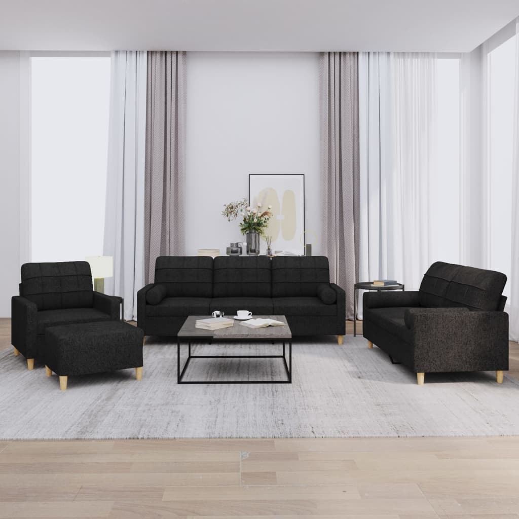 4-tlg. Sofagarnitur mit Kissen Braun Stoff