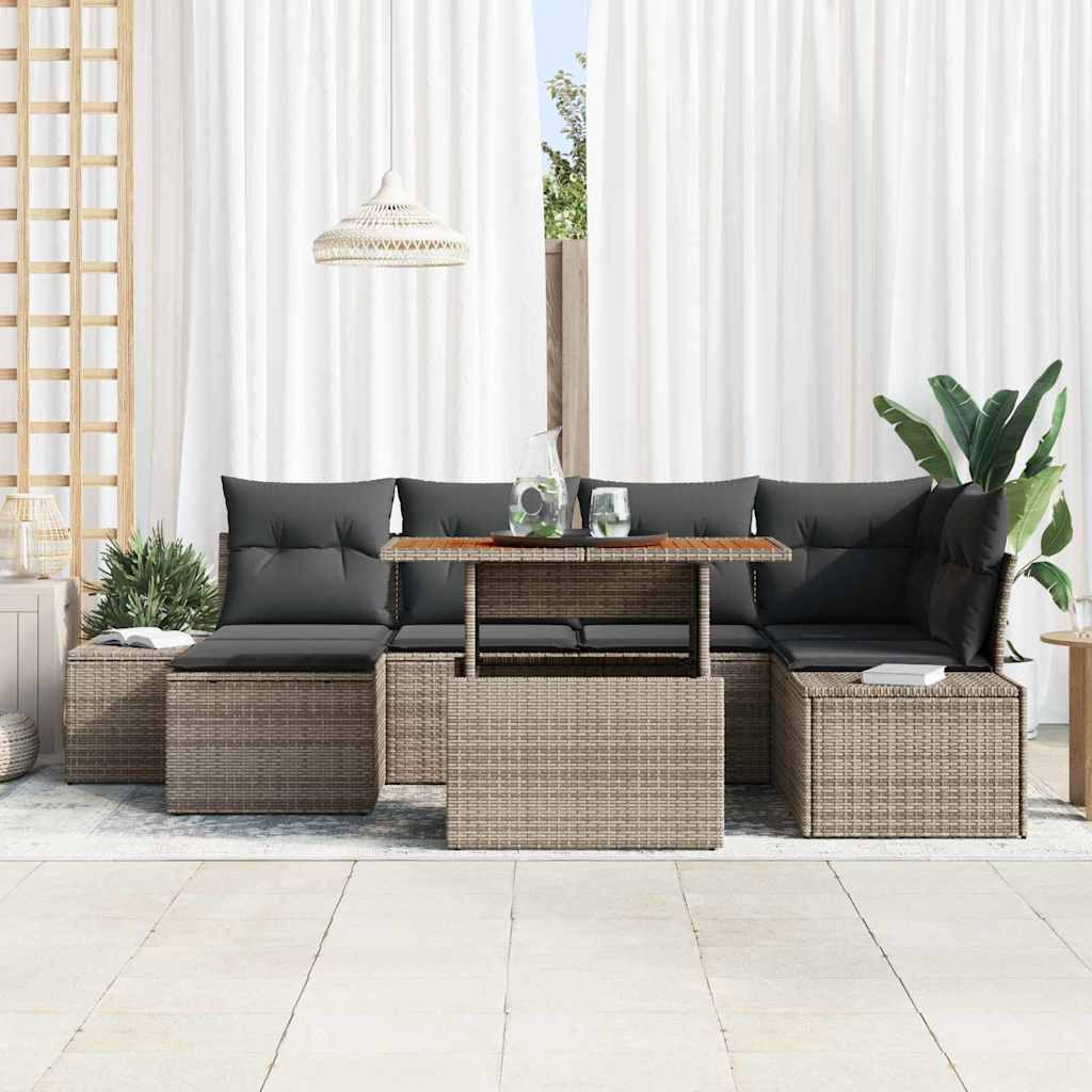 Garten Essgruppe mit Kissen 7 pcs Schwarz und Creme