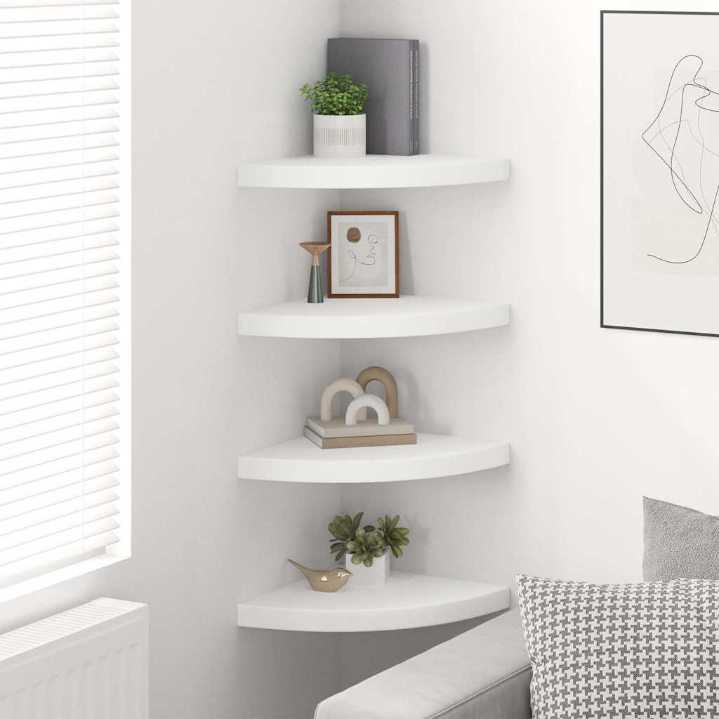 Schwebende Eckregale 2 Stk. Hochglanz-Weiß 25x25x3,8 cm MDF