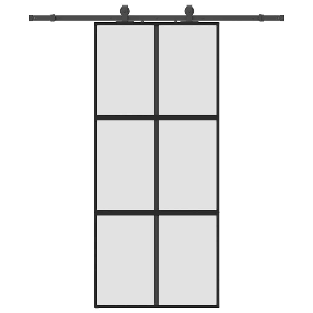 Schiebetür mit Beschlag Schwarz 76x205 cm Hartglas