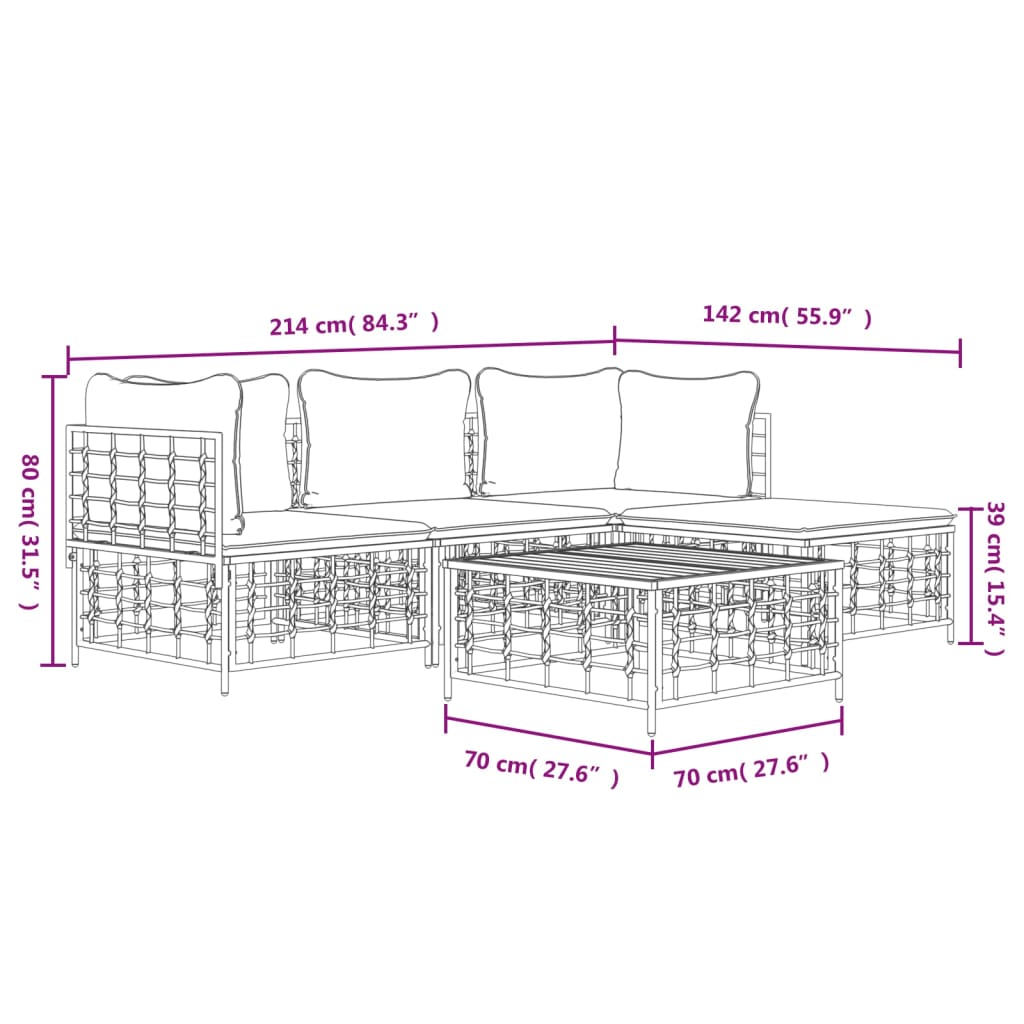 5-tlg. Garten-Lounge-Set mit Kissen Anthrazit Poly Rattan