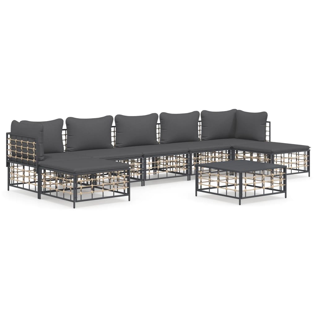 7-tlg. Garten-Lounge-Set mit Kissen Anthrazit Poly Rattan