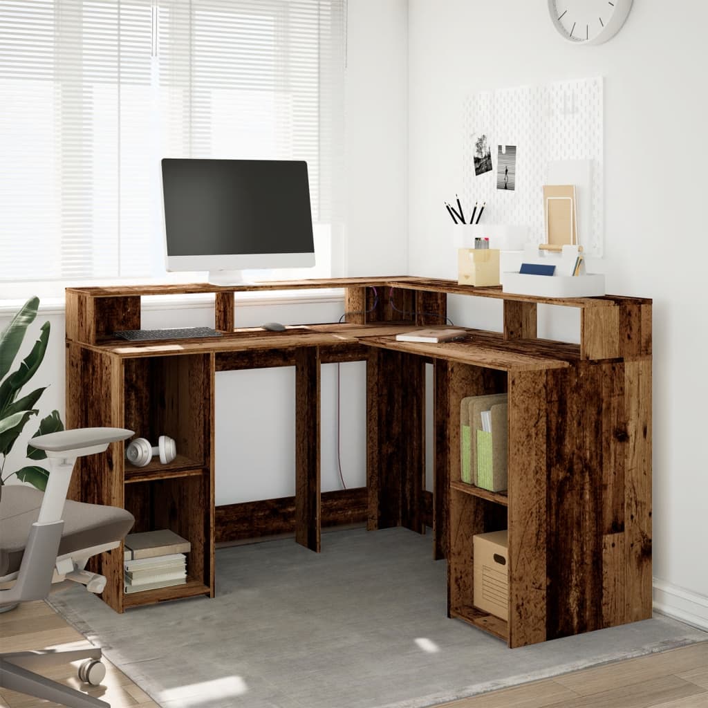 LED-Schreibtisch Weiß 130x130x91 cm Holzwerkstoff