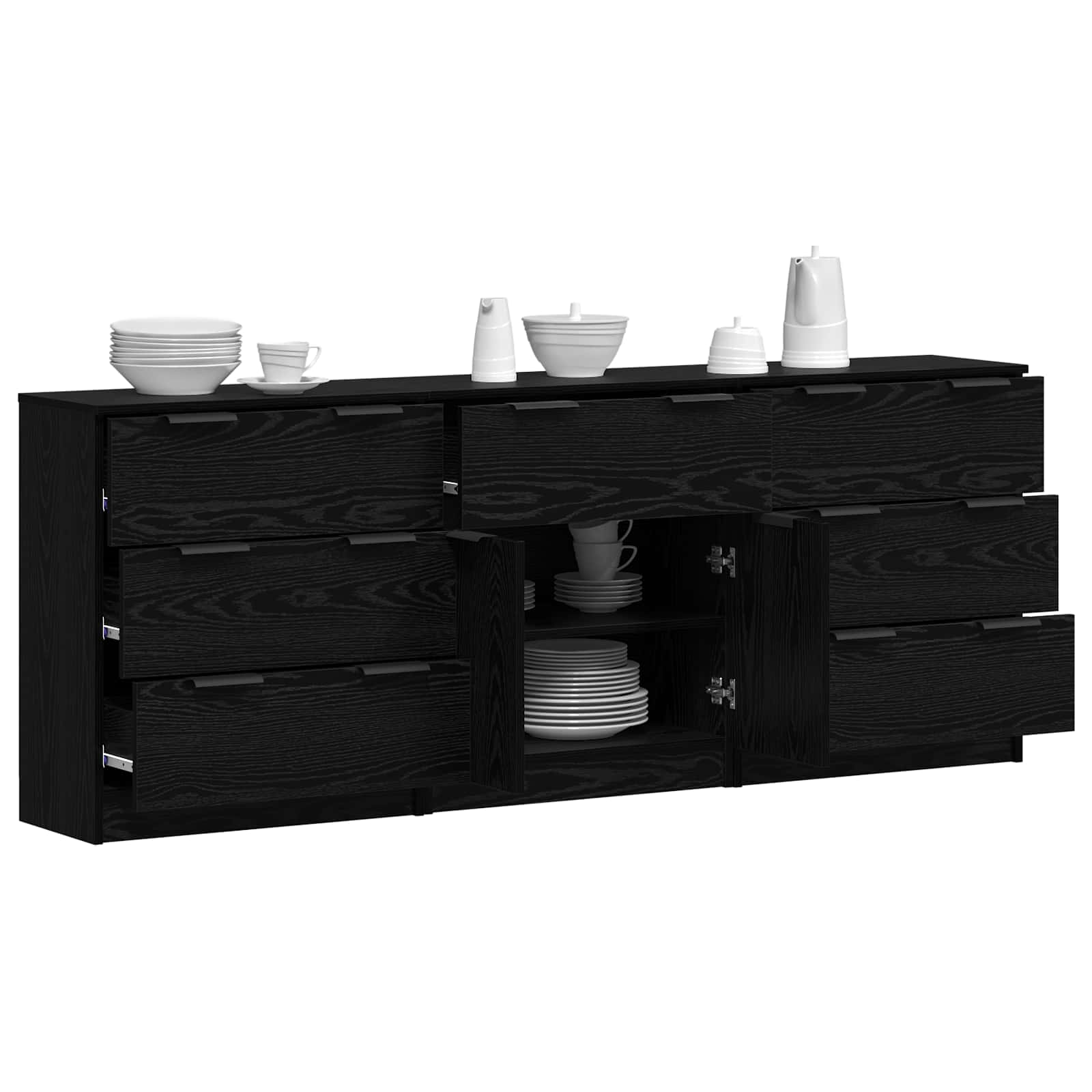 3-tlg. Sideboards Weiß Holzwerkstoff