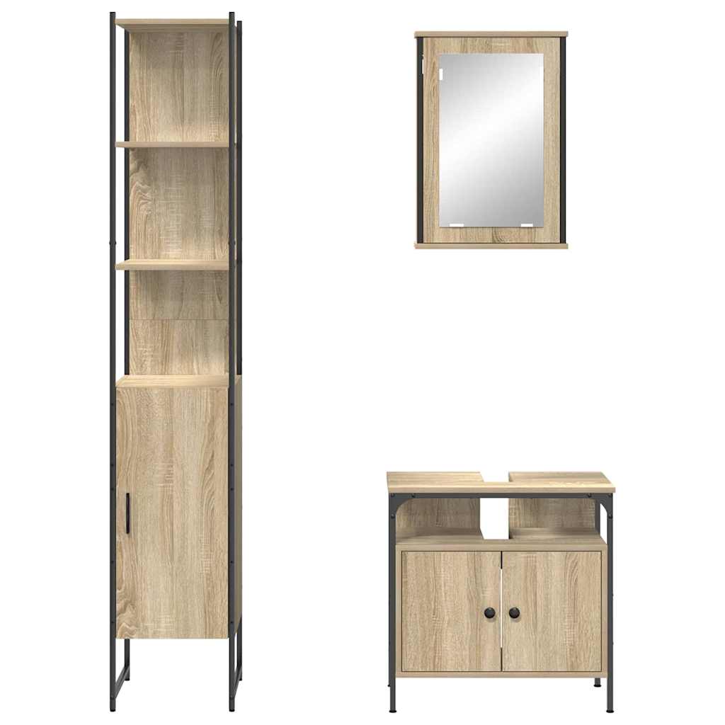 3-tlg. Badmöbel-Set Räuchereiche Holzwerkstoff