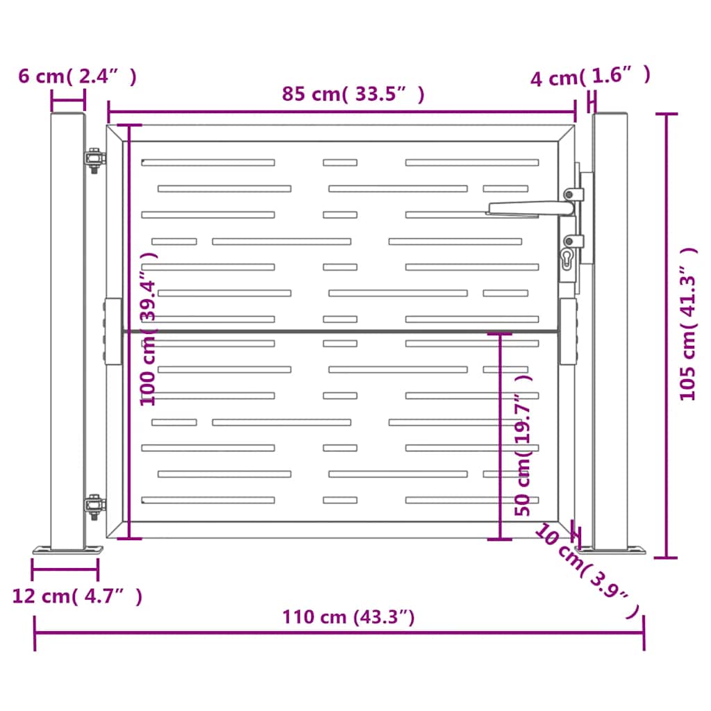 Gartentor Anthrazit 100x175 cm Stahl Quadratisches Design