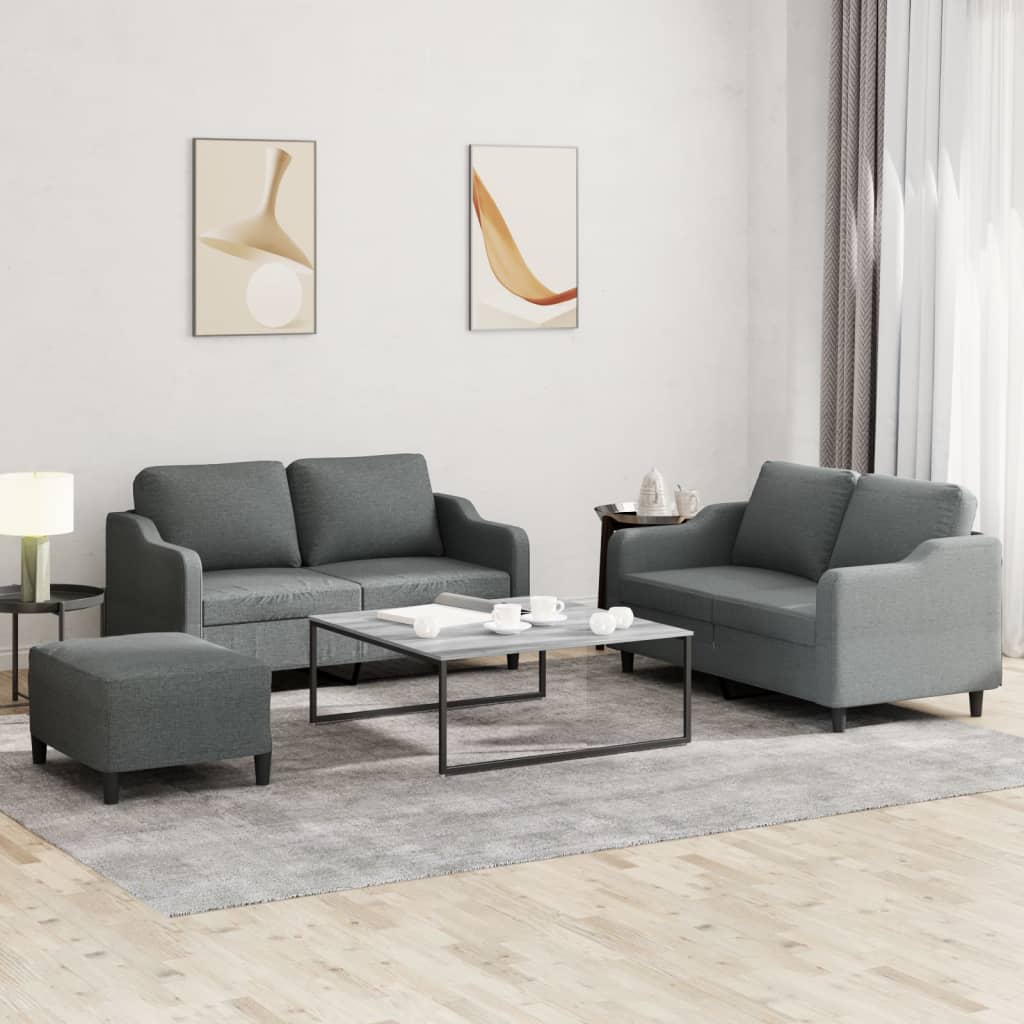 3-tlg. Sofagarnitur mit Kissen Creme Stoff