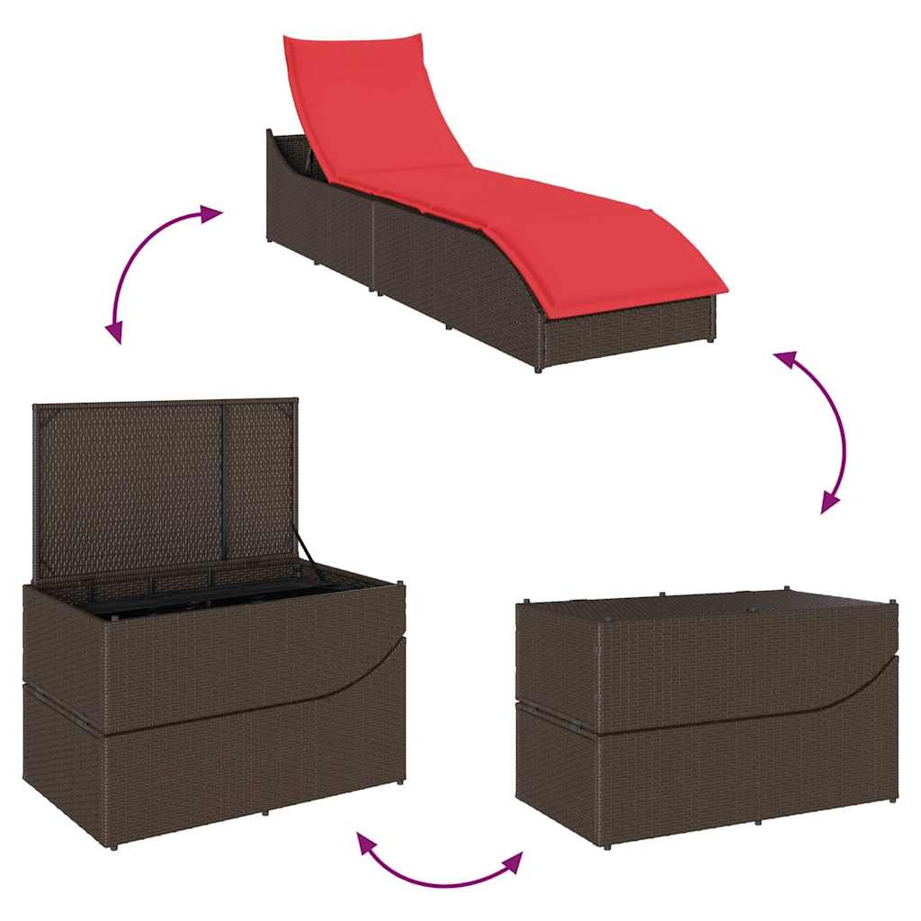 Klappliege mit Auflage und Stauraum Schwarz Poly-Rattan