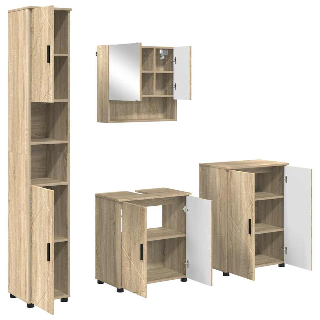 Badezimmermöbel-Set mit Tür 4 pcs Weiß Holzwerkstoff & Metall
