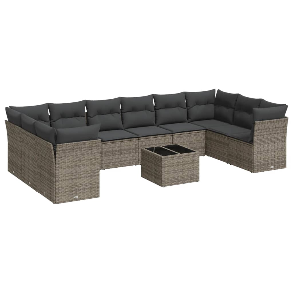 10-tlg. Garten-Sofagarnitur mit Kissen Schwarz Poly Rattan