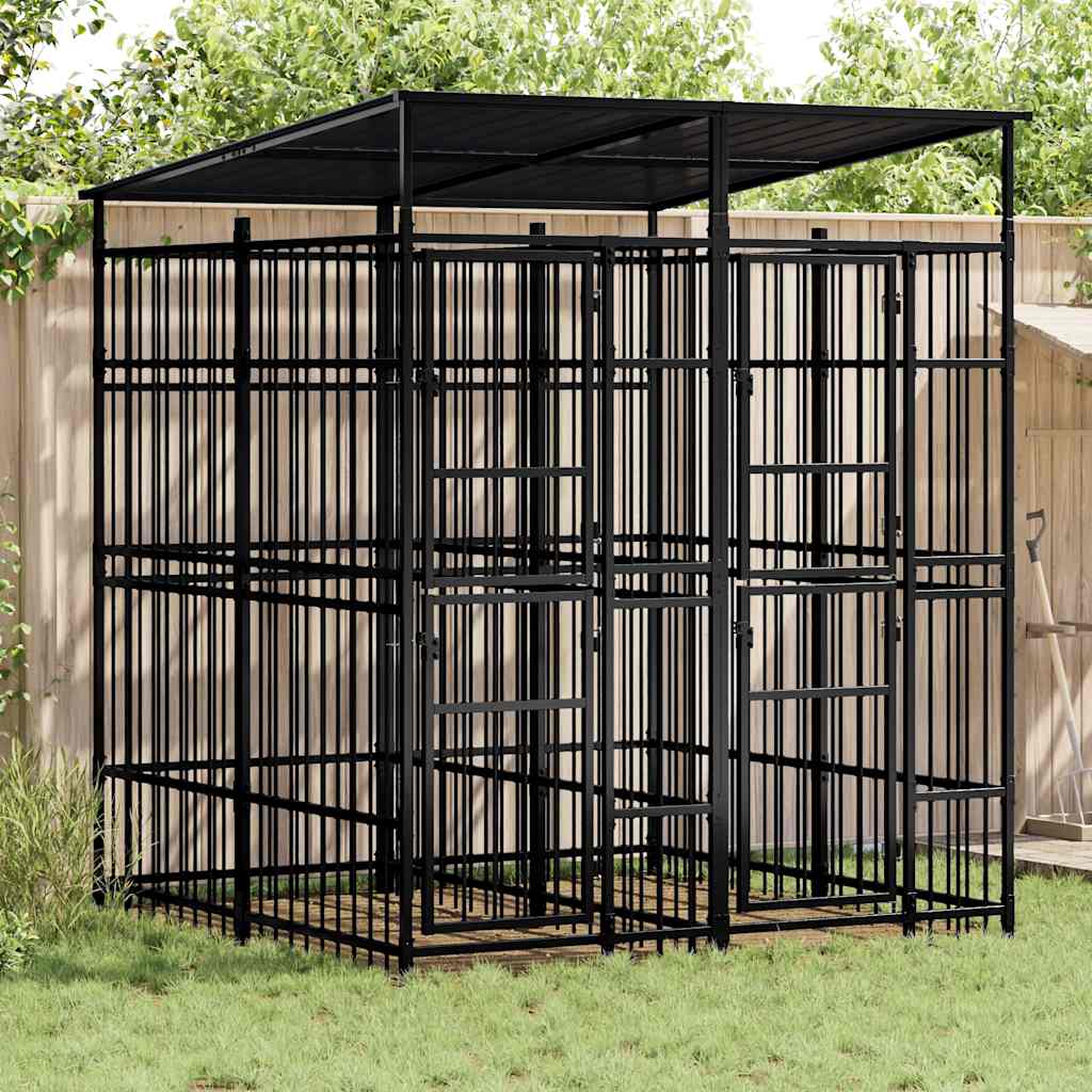 Outdoor-Hundezwinger mit Dach Stahl 1,84 m²