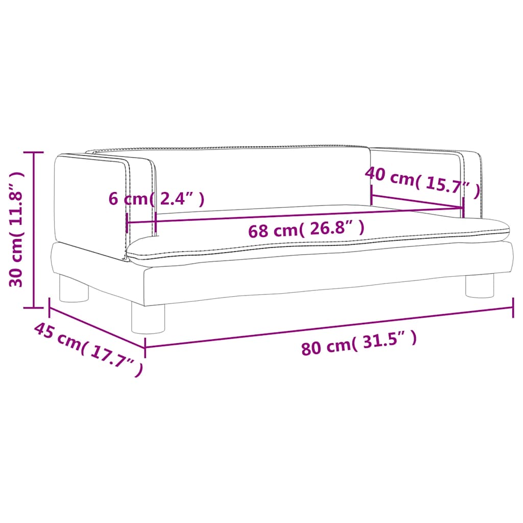 Kindersofa Blau 80x45x30 cm Samt