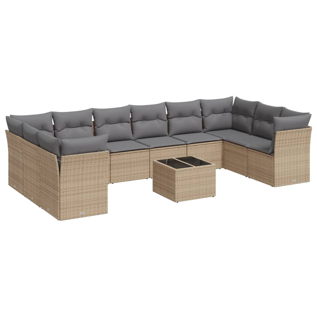 10-tlg. Garten-Sofagarnitur mit Kissen Schwarz Poly Rattan