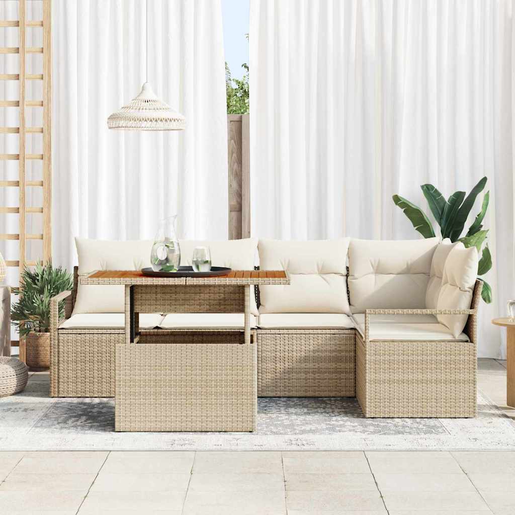 Garten Essgruppe mit Kissen 6 pcs Schwarz und Creme