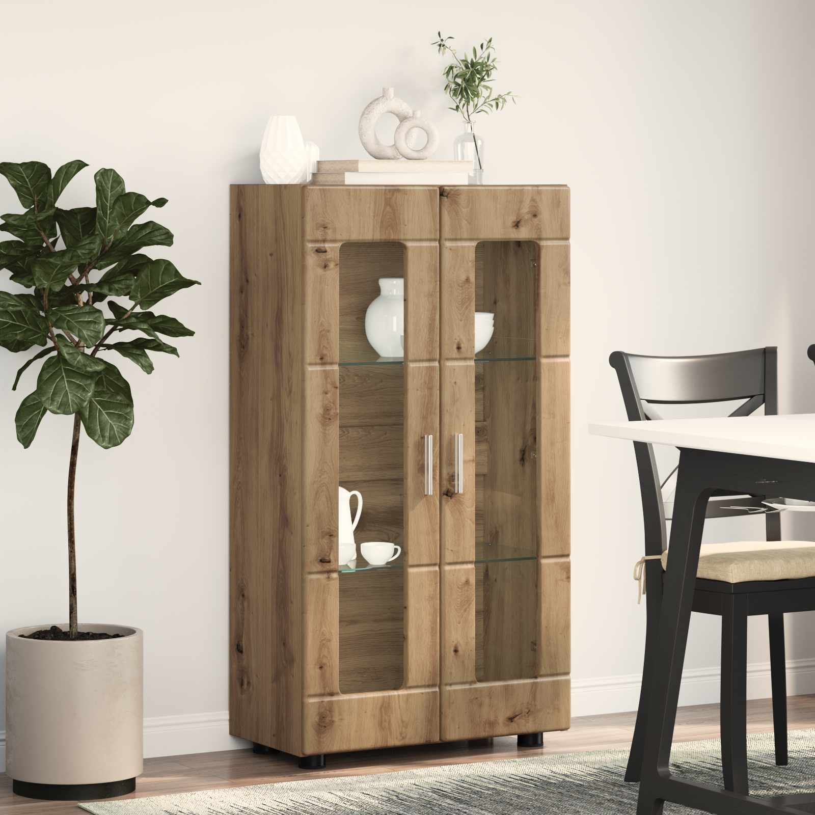 Highboard mit Regal FLORIN Weiß 60 x 35 x 182 cm Holzwerkstoff