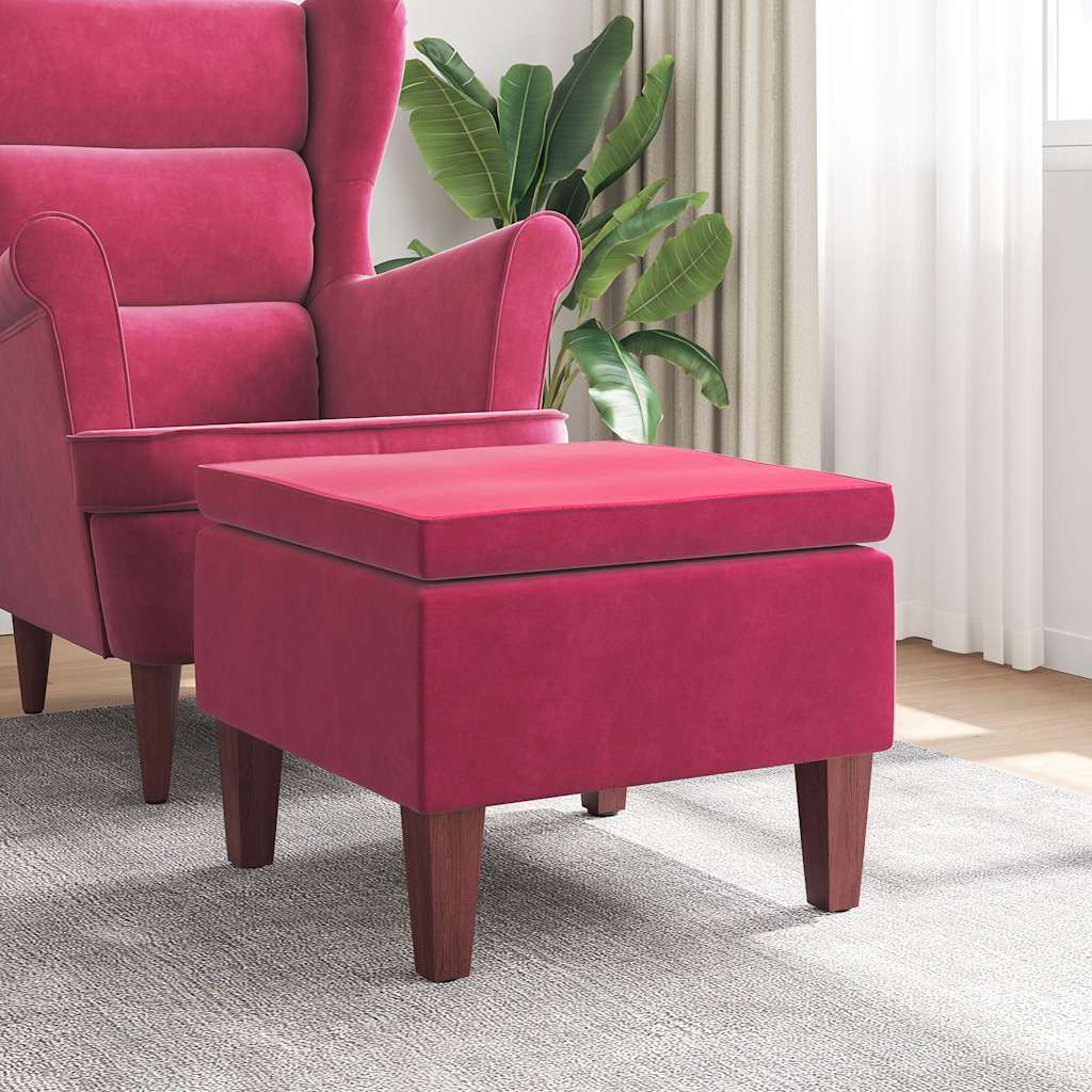 Hocker mit Holzbeinen Dunkelgrau Samt