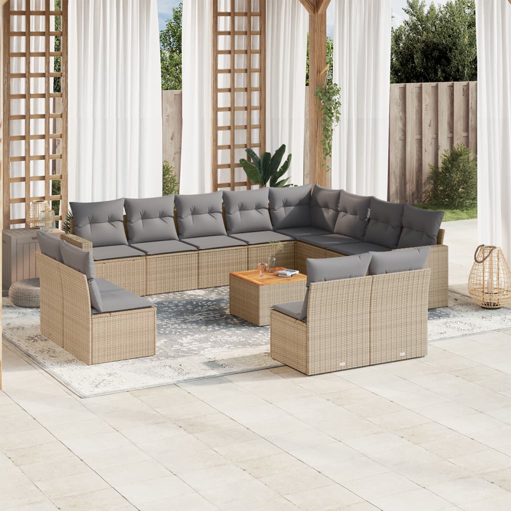 13-tlg. Garten-Sofagarnitur mit Kissen Schwarz Poly Rattan