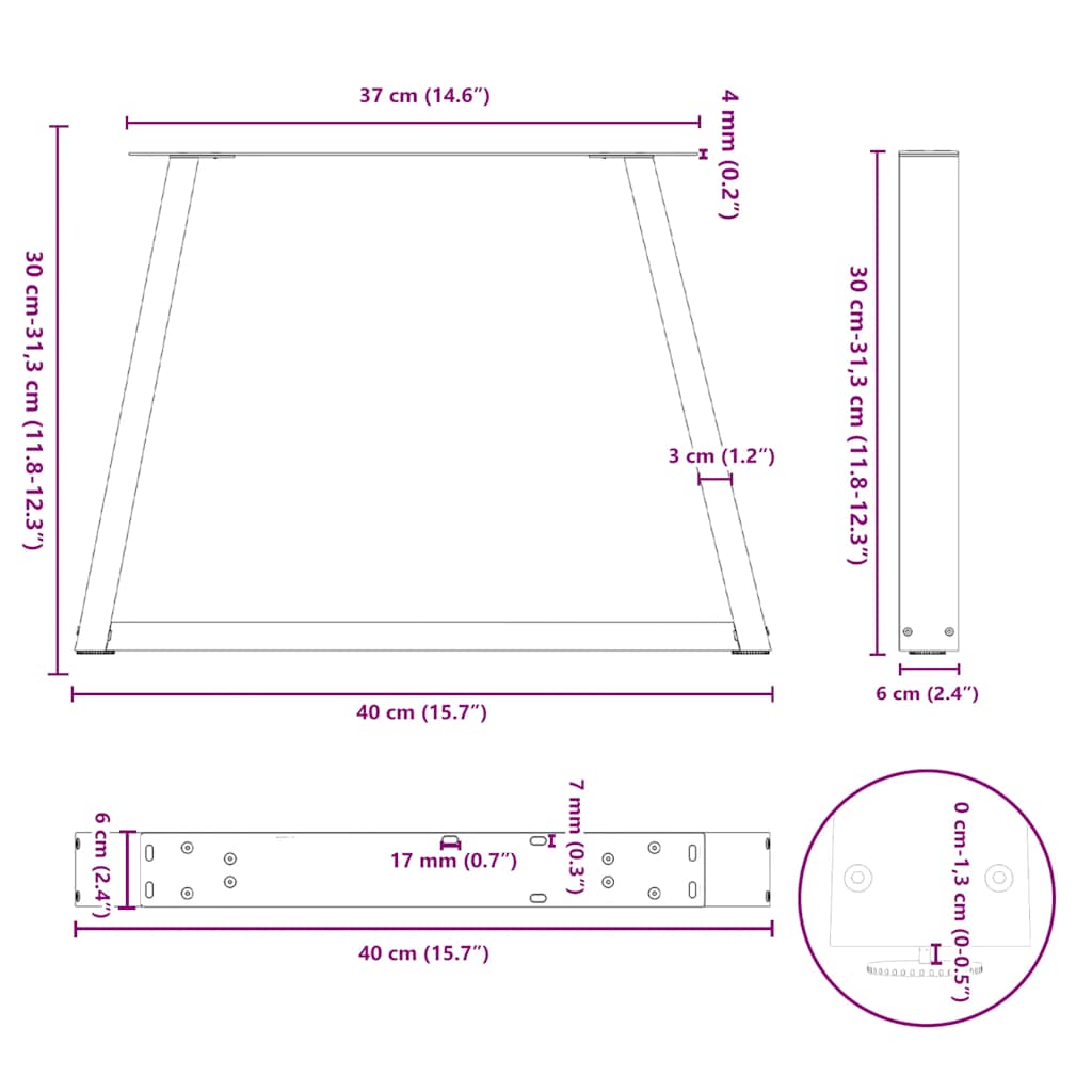 Couchtischbeine V-Form 2 Stück Schwarz 30x(30-31,3) cm Stahl
