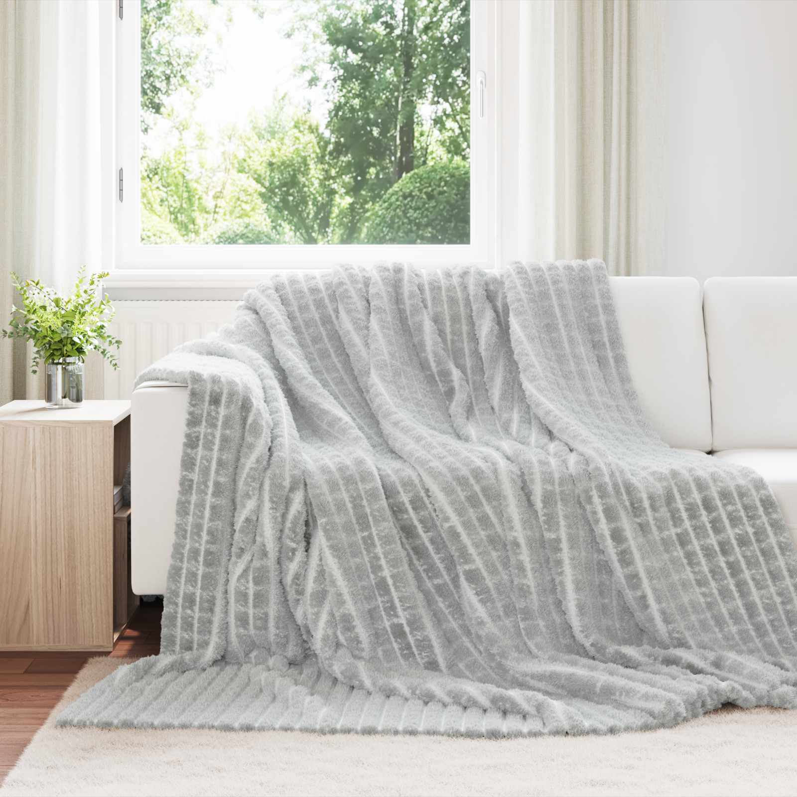 Überwurfdecke Beige 150 x 130 cm Fleece
